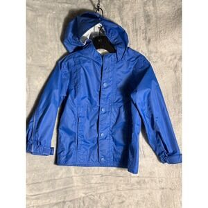 REI Toddler 2T Blue Rain Jacket Hooded Windbreaker Nylon Snap Front Coat unisex